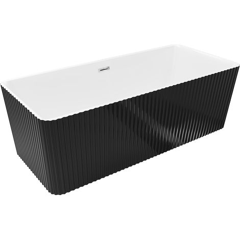 Mexen Nila bañera exenta acanalada 170 x 75 cm, blanca/negra, rebosadero cromado - 52841708075-01 (1/5)