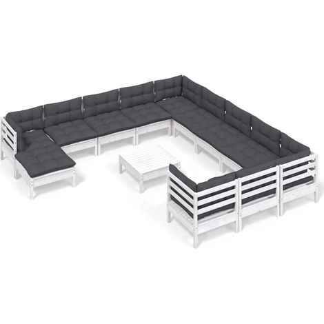 Maison Exclusive - Salon de jardin 13 pcs avec coussins blanc bois de pin (1/5)