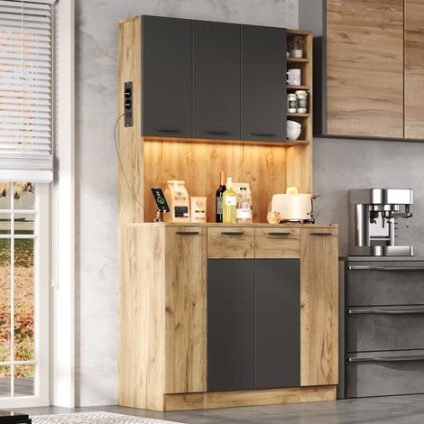 Credenza da cucina 100x40x180 cm, piano d'appoggio, prese integrate, luci LED RGB, MDF, nero naturale (1/5)