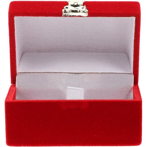 Caja de joyería roja aterciopelada, fácil de abrir, compacta. (1/5)
