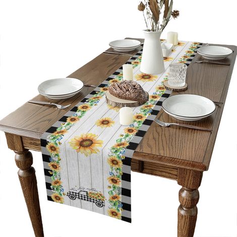 Camino de mesa decorativo confeccionado en algodón y lino de colores, dimensiones 33 x 183 cm, resistente al color y fácil de cuidar, 1 pieza, para un ambiente romántico en el hogar o en un restaurant (1/5)
