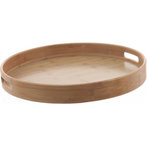 Plateau rond en bambou 40 cm – Plateau de table en MDF mélaminé – Pour repas en extérieur – Design moderne et élégant –
