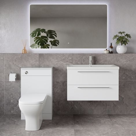 Napoli 390 Gloss White 1300mm Wall Mounted 2 Drawer Vanity Unit and Toilet Suite with Glide Basin - 1300mm - Chrome 480mm HandleWith Kingston Toilet Pan and Seat