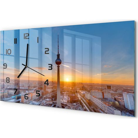 Grande Horloge Murale Salon 60x30 cm Verre Trempé Mouvement Silencieux Tour de télévision (1/5)