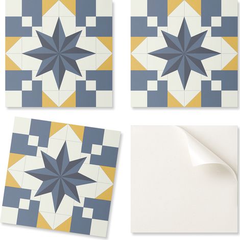 Juego de baldosas de vinilo con estampado geom茅trico de estrellas para dormitorio, 4x50x50 cm.