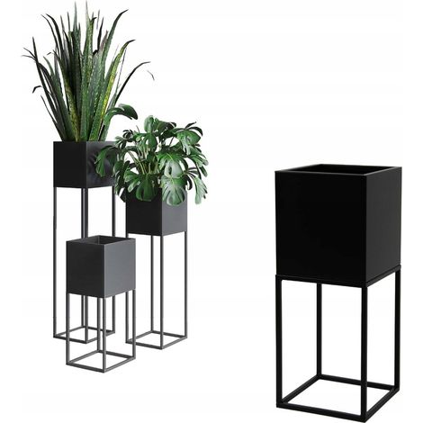 Cache-pot en métal noir Loft Lorient S 19x19x47cm (1/5)