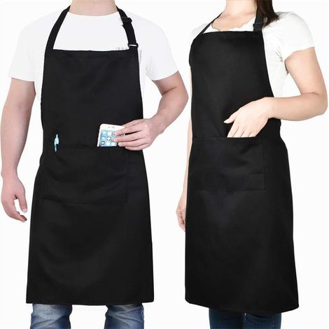 Lntyq 2 Pack Chef Tabliers, Noir Tablier avec 2 Poches, Etanche Réglable Tablier pour Homme Femme,Tablier Cuisine Professionnel pour Cuisine, Jardinage, Restaurant, Barbecue, Café (1/5)