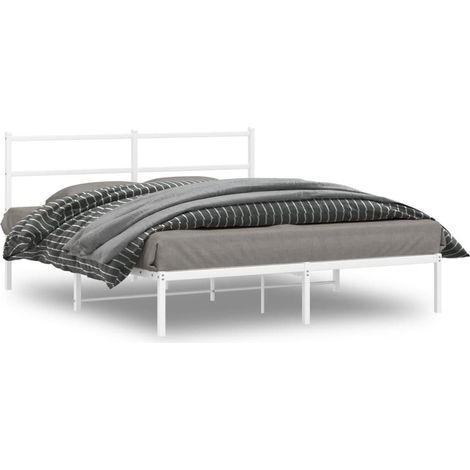 Bettgestell mit Kopfteil Metall Weiß 160x200 cm
