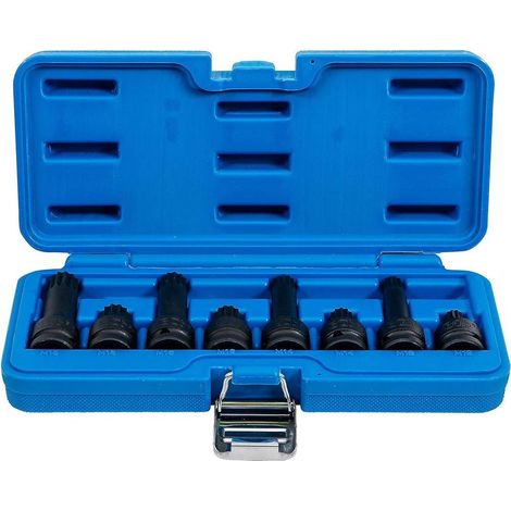 Jeu de Douilles à Embouts à Choc 1/2 - Denture Multiple Intérieure XZN M12-M18 - 8 pcs, Résistantes et Pratiques - D-Work