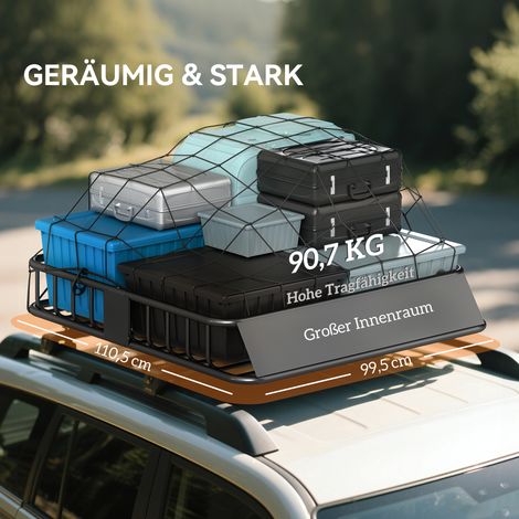 Barres de toit automobile + panier de charge 90,7 kg, avec spoiler anti-bruit, tubes acier noir, coffre de toit universel (1/4)