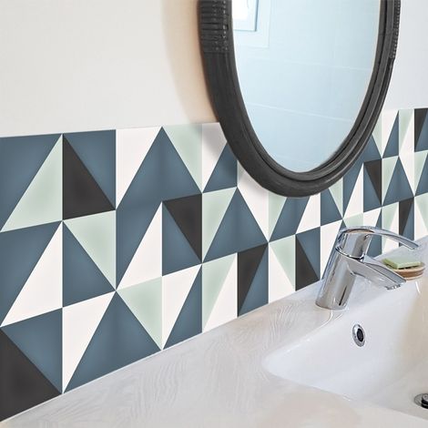 Crédence de salle de bain en Aluminium géométrique bleu 140x30 cm (en 2 bandeaux) - Scandi