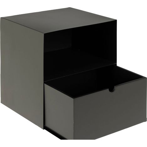 Table de chevet Joliet, petite, noire, avec un tiroir et une étagère (1/5)