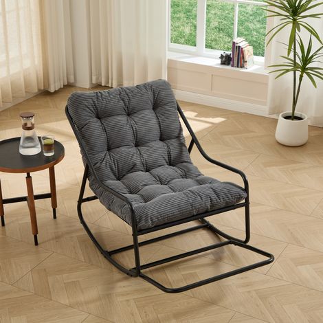Sillón mecedora 116x75x82 cm acero negro, cojín gris ajustable, exterior FloraGrace (1/5)