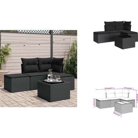 Salon de jardin 5 pcs avec coussins noir résine tressée - Ensemble Salon De Jardin - Mobilier De Jardin - Salon De Jardin - Résine Tressée - Rotin Synthétique (1/3)