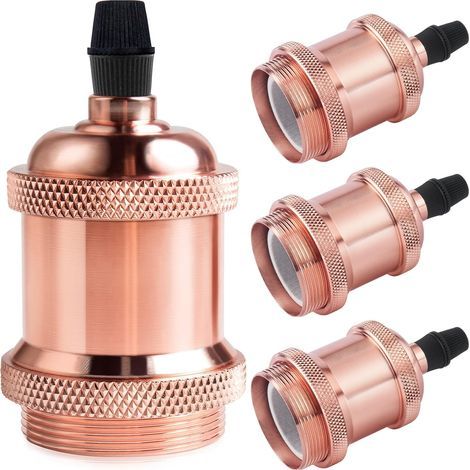Vintage E27 Douille de Lampe, Edison Eetro Suspension Lampe, Solide Céramique Adaptateur, 4 Pièces Or Rose Socket (1/5)