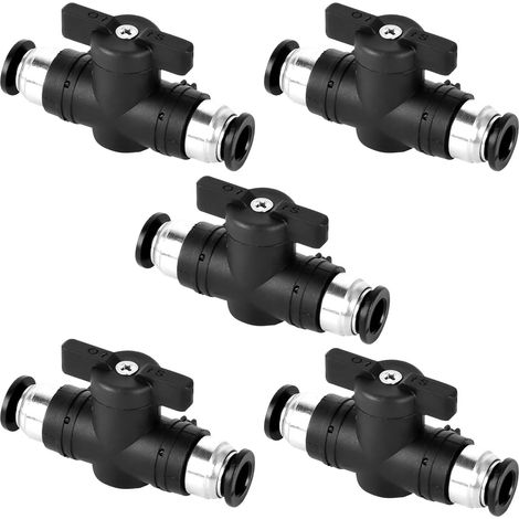 Raccord Pneumatique - Vanne Manuelle - Alliage De Zinc - Diamètre 8 mm - Pour Tuyau Nylon PU - Lot De 5 Pièces