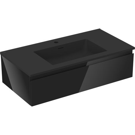 Mexen Orio Badezimmerschrank 90 cm mit Waschbecken Otis, 1 Schublade, schwarz glänzend/schwarz matt - 91A10-09023-1-BF70-W18M71 (1/5)