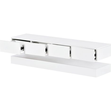 Meuble TV mural LED avec 2 armoires et 4 tiroirs, MDF blanc, pour TV jusqu'à 55 pouces 130x33x15 cm (1/5)