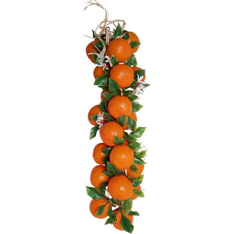 Grappe d'Oranges Artificielles 55cm D 20 cm &ndash 20 Fruits et 30 Fleurs d'Oranger Blanc Pur (1/3)