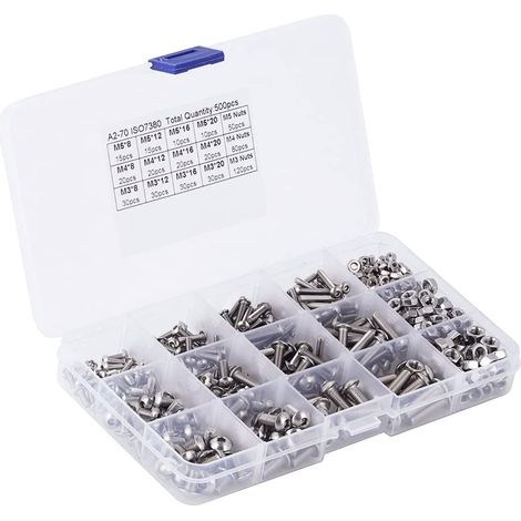Kit Vis Et Ecrou - Acier Inoxydable A2-70 304 - M3 M4 M5 Tête Plate - 500 Pièces (1/5)