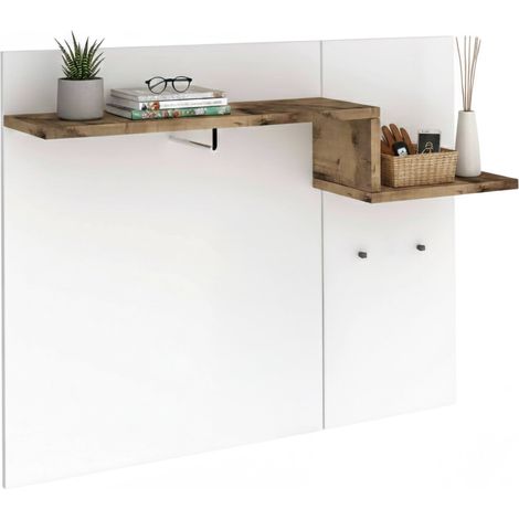 Dmora Horizontaler Kleiderbügel, Made in Italy, mit Haken und Rohr für Kleiderbügel, Eingangsmöbel, 120x30h100 cm, glänzend weiß und Ahornfarbe