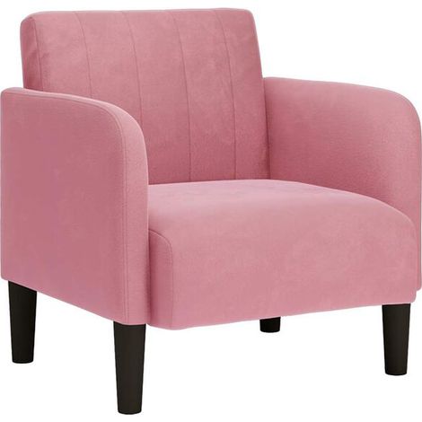 Fauteuil rose, 54 cm de haut, en velours. (1/5)