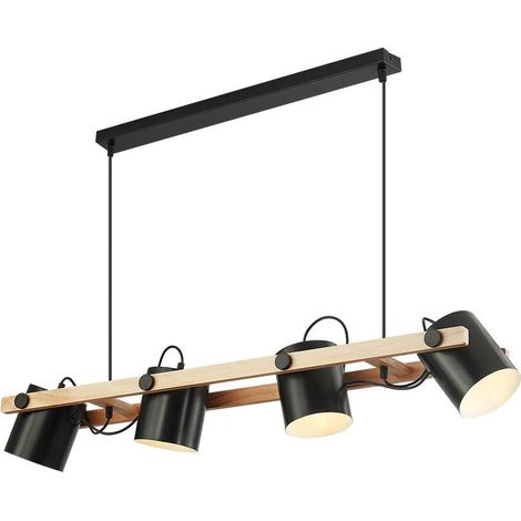 Suspension décorative 4xE27 23W IP20 – Noir et Bois (1/4)