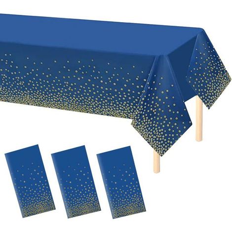 3er-Set Tischdecken für Geburtstag oder Picknick, 137 x 274 cm, festliches Blau.