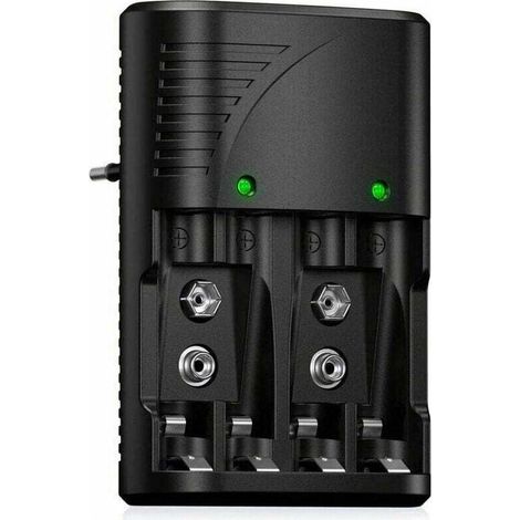 Chargeur rapide pour piles rechargeables AA/AAA ou 9 V NI-MH avec indicateur LED, chargeur universel pour piles AA/AAA/9 V, tension universelle (1/5)