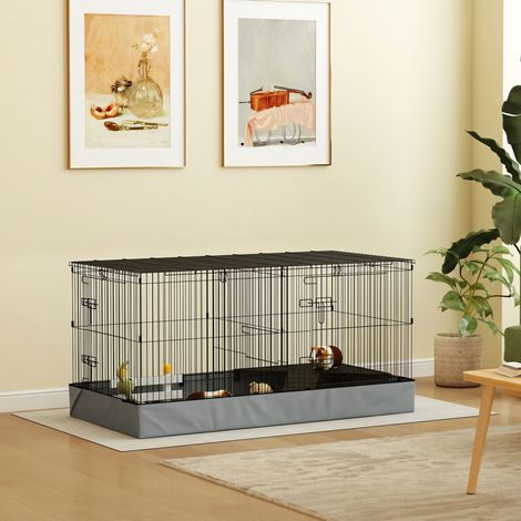 Cage 2 en 1 pour cobayes et lapins, enclos pour animaux de compagnie avec 2 espaces séparés, fond en tissu Oxford imperméable pour hérissons. (1/5)