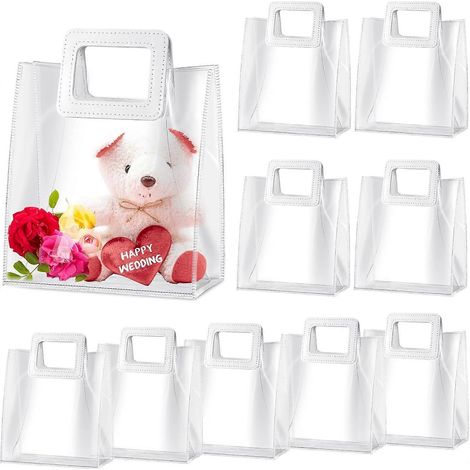 Transparente Geschenktüte mit Henkel, PVC-Geschenktüte, robuste Henkeltasche für Brautpartys, Babypartys, Hochzeiten, Geburtstage, Einkäufe, Mitgebseltüten, 18 x 10 x 20 cm (1/5)