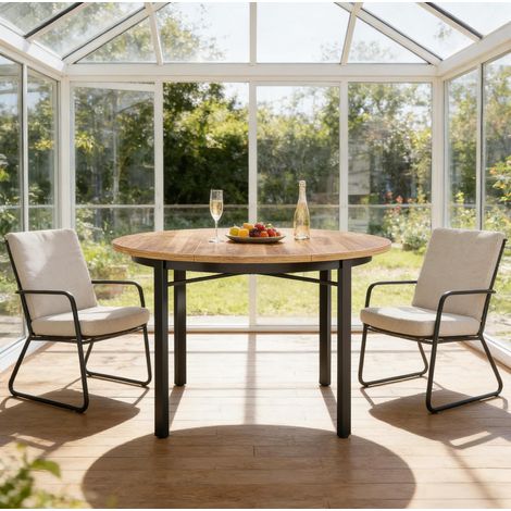 Table à manger ronde MDF et métal marron et noir diamètre 118,5 x 76 cm pour 4 à 6 personnes (1/5)