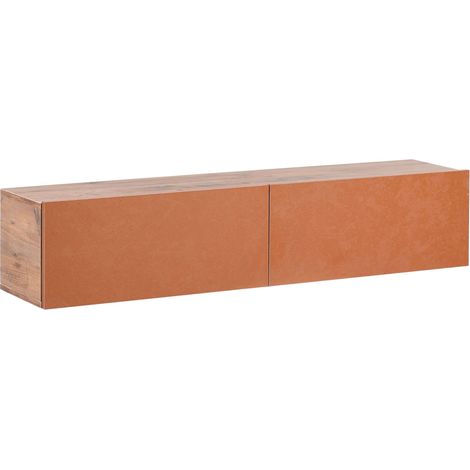 Meuble TV Mural Minimaliste Etagère de Rangement Multimédia 140 cm en Panneau Particules de Bois Marron et Rouge Gladstone