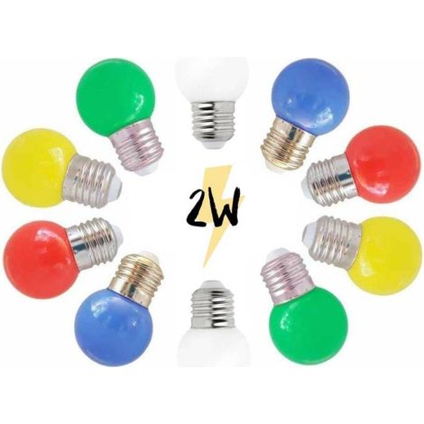 Ampoules guinguette LED 2W multicolore E27 plastique lot de 10 professionnelle
