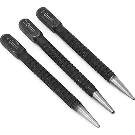 Juego de punzones de madera combinados para marcar agujeros (3 punzones negros de posicionamiento central [1,5 x 2,3 mm])