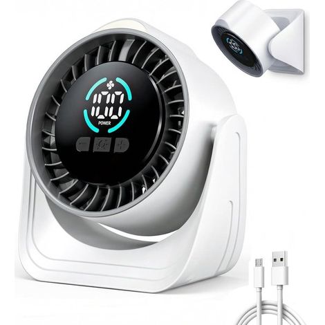 Ventilatore a turbina portatile a 100 velocità, modalità sonno, LED, Type-C, rotazione a 360°, da tavolo/parete (1/5)