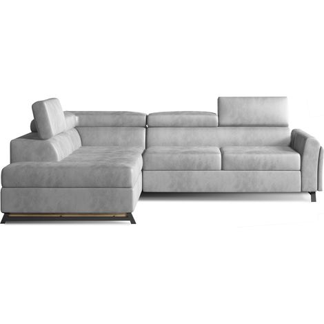 Canapé angle gauche convertible velours gris clair avec têtières réglables Nikos 265cm (1/5)