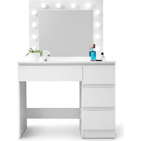 Aga Coiffeuse avec miroir et éclairage Blanc mat