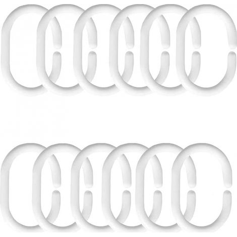 Blanc,Anneaux pour Rideaux de Douche, 12 Pcs Anneaux de Douche en Plastique, C Crochets de Rideaux, pour Rideau de Fenêtre