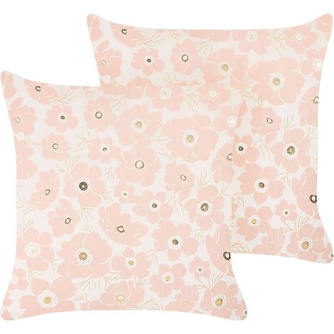 Set of 2 Decorative Cushions TRITELEIA Velvet 45 x 45 cm Pink Floral Pattern