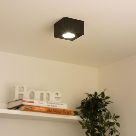 Flacher Aufbaustrahler eckig IP44 Deckenleuchte - Farbe: schwarz - LED Leuchtmittel: 5W Warmweiß 230V dimmbar 60° (1/5)