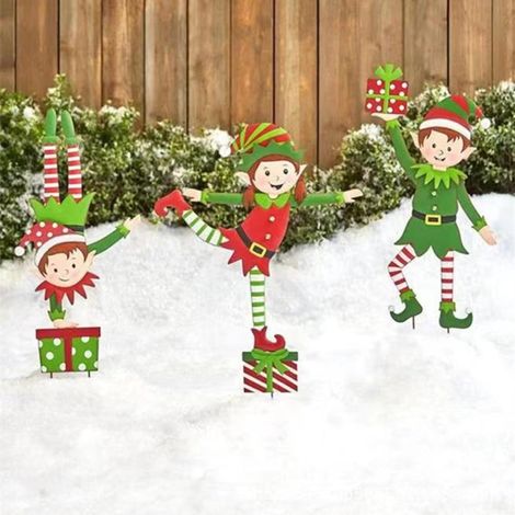 Piquet de jardin lutin de Noël, gnome de Noël en métal, ornement de jardin lutin en fer forgé, décoration extérieure pour les fêtes (1/5)