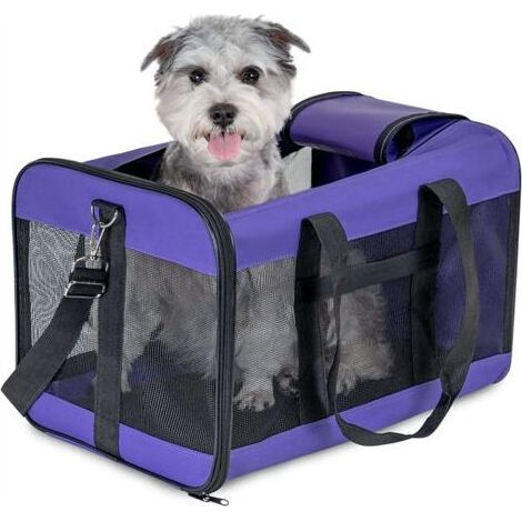 Sac De Transport Chat/Sac De Transport Chien pour Chats, Petits Chiens, Chatons Ou Chiots, Souple et Pliable avec Tapis en Laine pour Voyage en Voiture et Train Violet (M) (1/5)