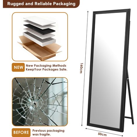 Espejo de pie 160x50 cm de madera y metal negro, ángulo ajustable, para salón – MEUBLIV (1/5)
