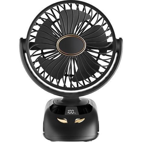Clip-on fan, mini table fan, camping fan, portable USB fan, 5-speed cooling fan, 3000 mAh black (1/5)