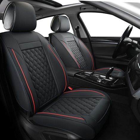 Ensemble Complet Housses siège Voiture,Ajustement Universel la Plupart des Voitures,SUV,Housses Coussin en Similicuir 5 Voitures Tourisme (Ensemble Complet,Noir/Rouge) ALT-ZD-003-FS (1/5)