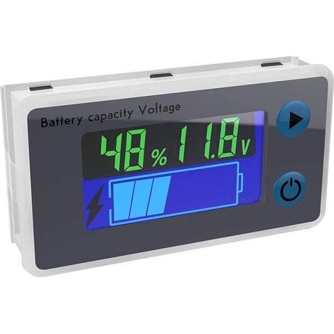 Voltmetro multifunzione 10-100V LCD, indicatore di capacità della batteria, visualizzazione della temperatura (12V) (1/4)