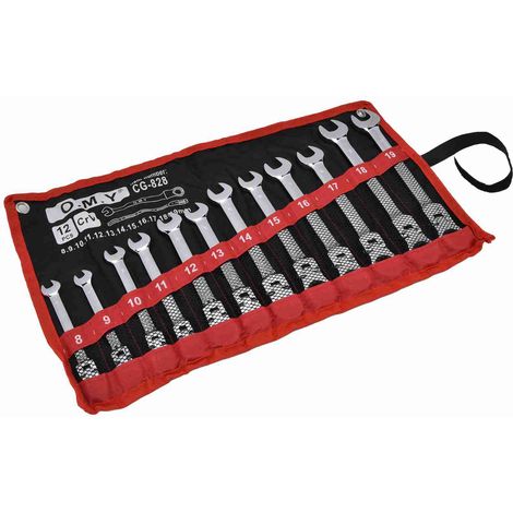 Jeu de 12 clés à cliquet mixtes métriques en acier chrome vanadium 8-19 mm avec sac de rangement et tête mobile (1/5)