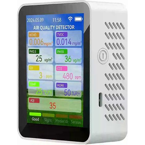 Testeur de qualité de l'air WiFi domestique HCHO TVOC Monoxyde de carbone CO2 PM25 PM10 Détecteur portable de température et d'humidité 28 pouces (1/4)