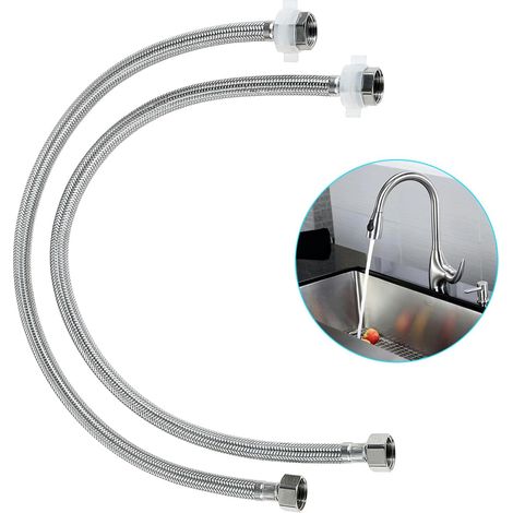 Lot de 2 raccords de tuyau flexible, en acier inoxydable, G1/2" x G1/2", tuyau blindé, tuyau flexible pour douche, mitigeur (60 cm) (1/5)
